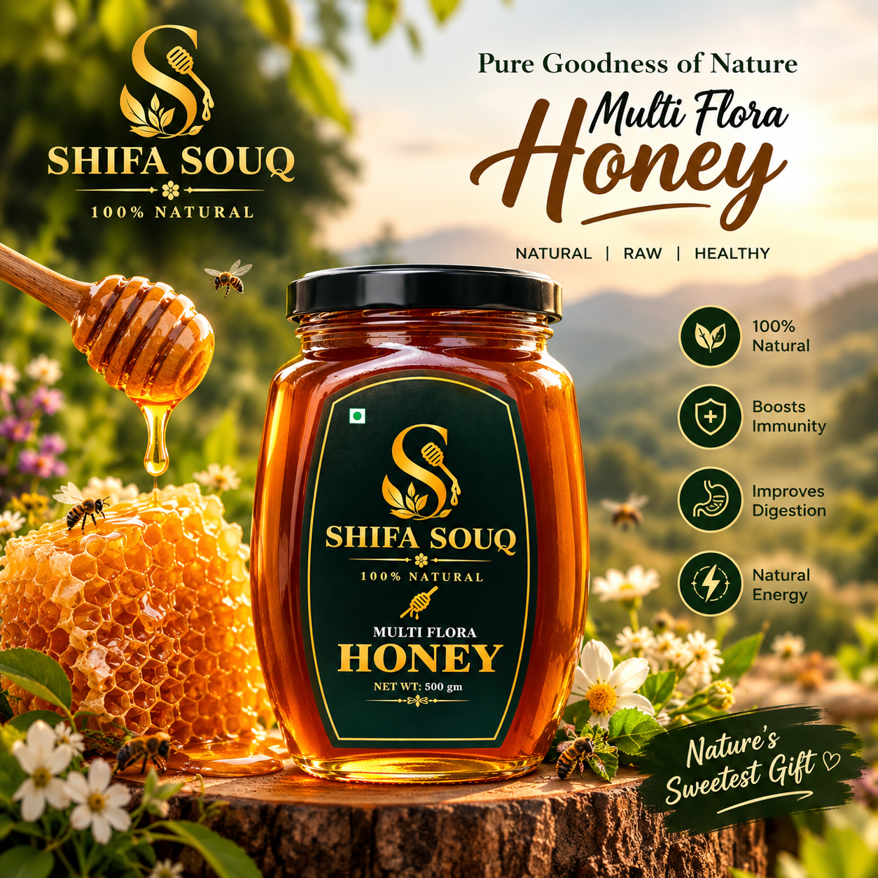 Shifa Souq Multi Flora Honey - Pure Goodness of Nature, Boosts Immunity & Energy