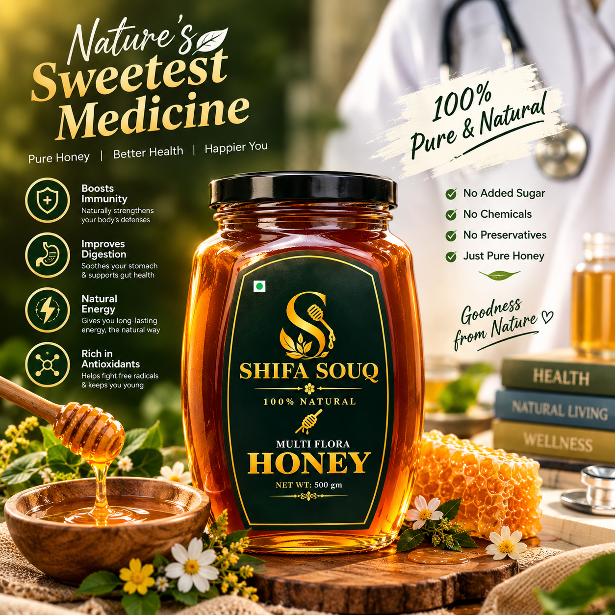 Shifa Souq Multi Flora Honey - 100% Pure & Natural, No Added Sugar, No Chemicals