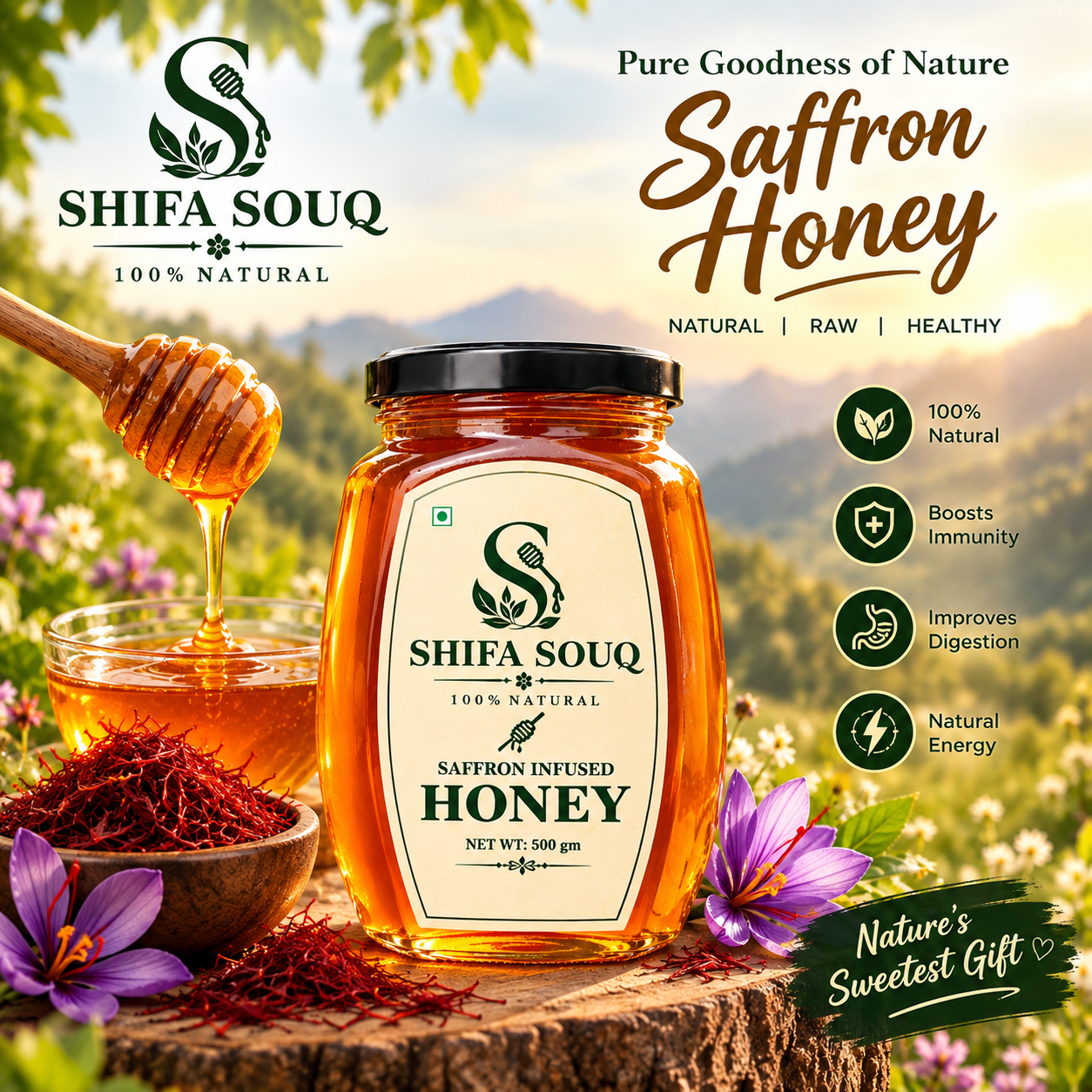 Saffron Infused Honey — 100% Natural Raw Honey (500g) - Image 2