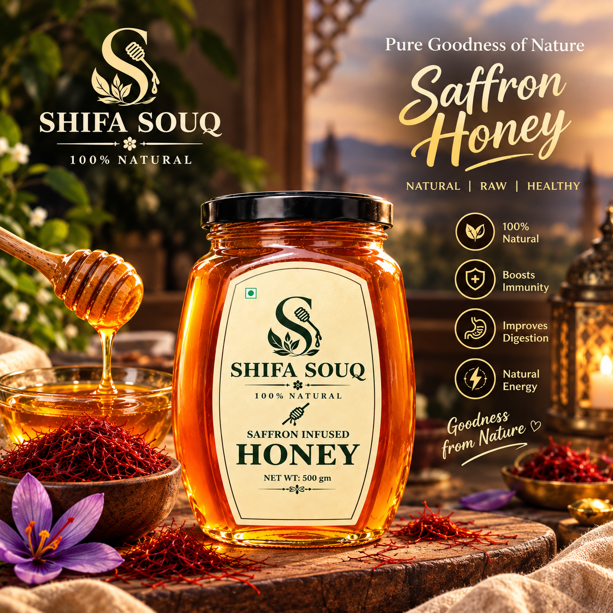 Saffron Infused Honey — 100% Natural Raw Honey (500g) - Image 3